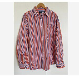 RALPH LAUREN Mens Button Down XXL Shirt Orange Blue Striped Custom Fit